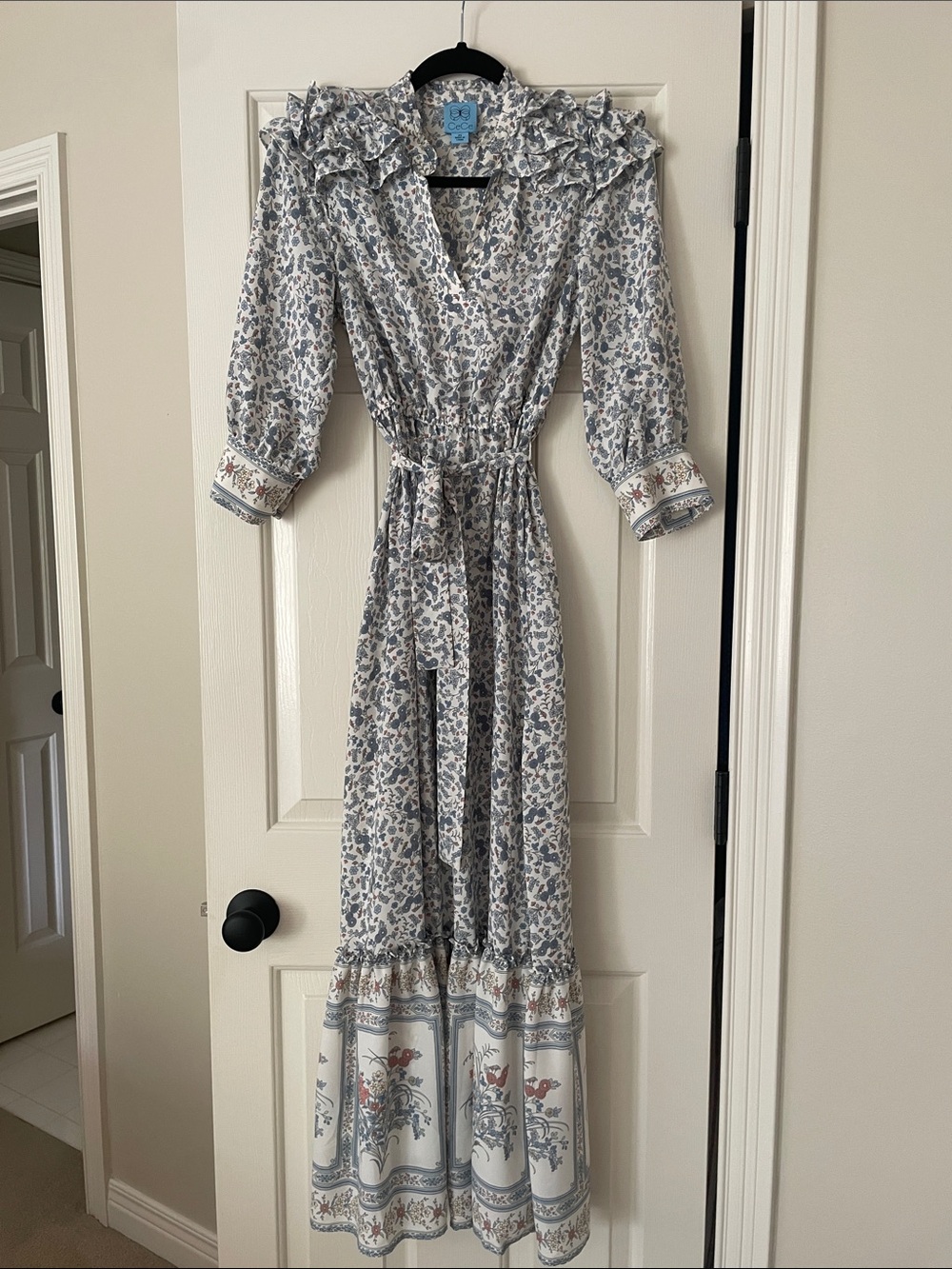 CeCe Floral Ruffle Maxi Dress - Blue/White